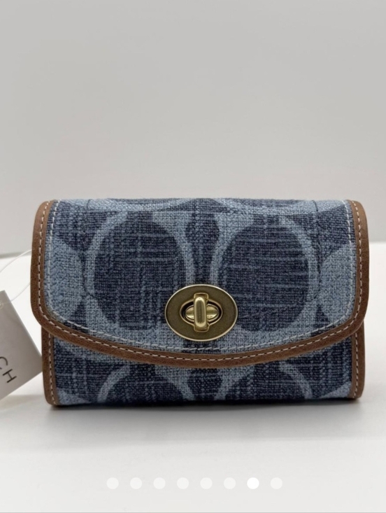 Coach Denim Signature Turnlock Wallet Brown Trim